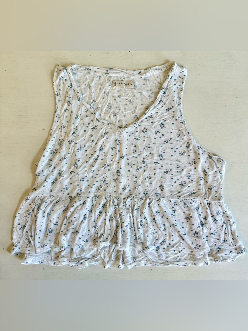 Lucky Brand White Floral Ruffle Tank Top XL